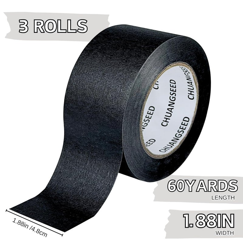 CHUANGSEED 3-Pack Black Painters Tape 1.88 Inches x 60 Yards Blue Masking Tape Bulk - Sharp Edge Line Technology, Produces Sharp Lines Residue-Free and Artisan Grade Wall Trim Tape - Image 2